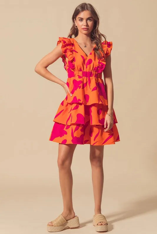 SO ME Floral V Neck Layered Dress with Elasticized Waist-Dresses-Krush Kandy, Women's Online Fashion Boutique Located in Phoenix, Arizona (Scottsdale Area)