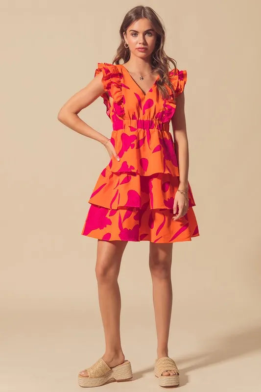 SO ME Floral V Neck Layered Dress with Elasticized Waist-Dresses-Krush Kandy, Women's Online Fashion Boutique Located in Phoenix, Arizona (Scottsdale Area)