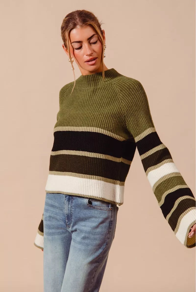 SO ME Multi Color Striped Mock Neck Sweater-Sweater-Krush Kandy, Women's Online Fashion Boutique Located in Phoenix, Arizona (Scottsdale Area)