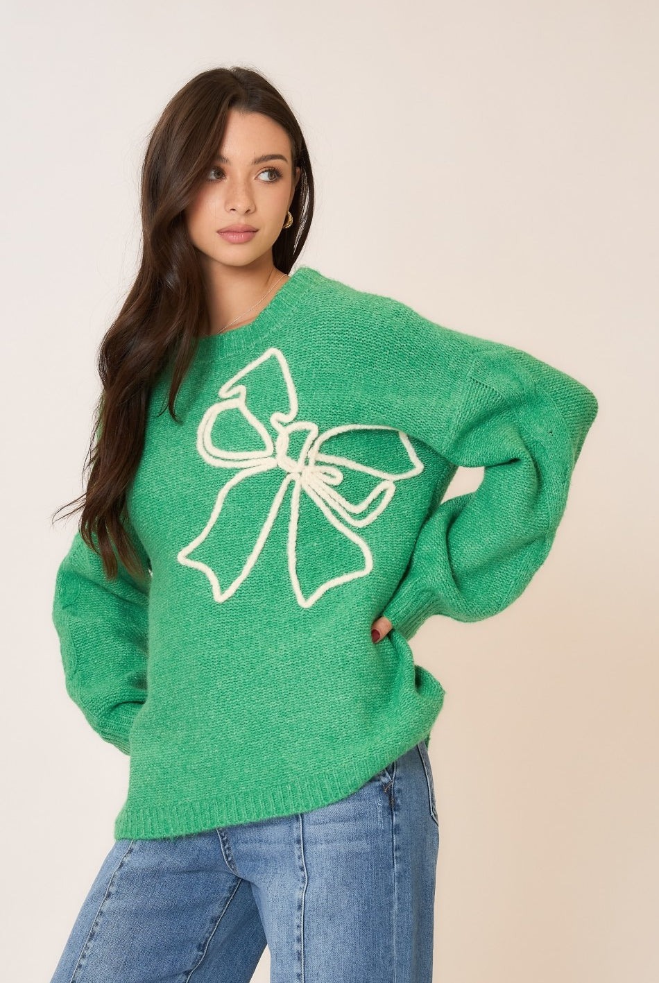 Soft Brushed Embroidered Bow Knit Sweater-Sweaters-Krush Kandy, Women's Online Fashion Boutique Located in Phoenix, Arizona (Scottsdale Area)