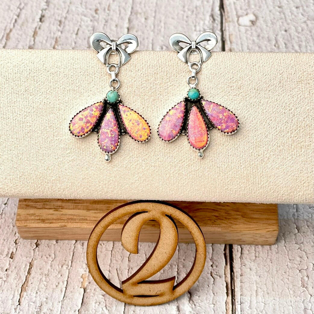 Dreamy Opal Bow Cluster Earrings-Earrings-Krush Kandy, Women's Online Fashion Boutique Located in Phoenix, Arizona (Scottsdale Area)