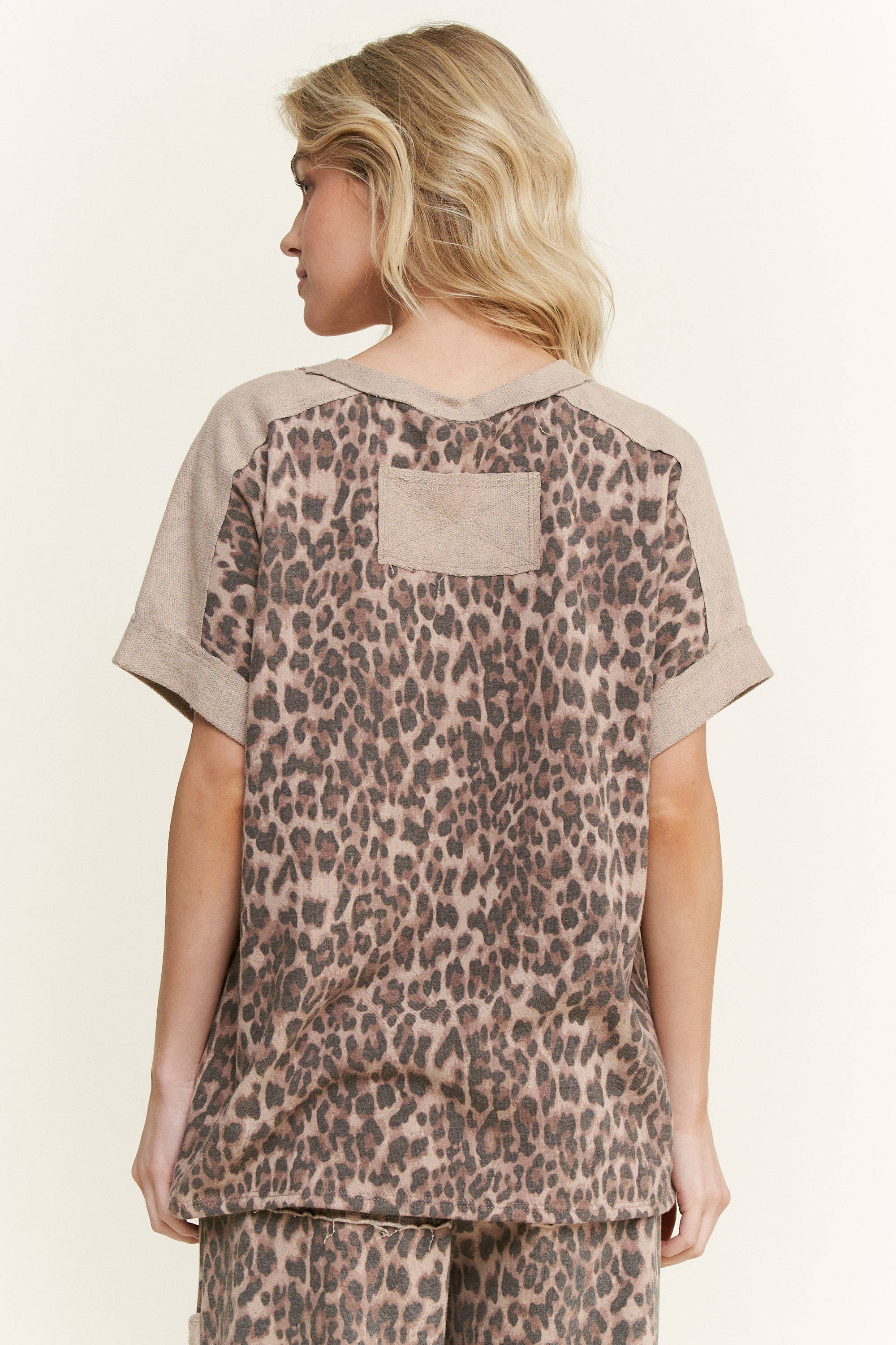 Mineral Washed Leopard Animal Print V-Neck Shirt-Tops-Krush Kandy, Women's Online Fashion Boutique Located in Phoenix, Arizona (Scottsdale Area)