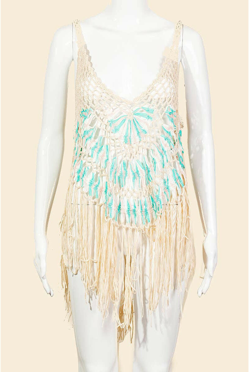 Floral Net Fringe Cover Up-Tops-Krush Kandy, Women's Online Fashion Boutique Located in Phoenix, Arizona (Scottsdale Area)
