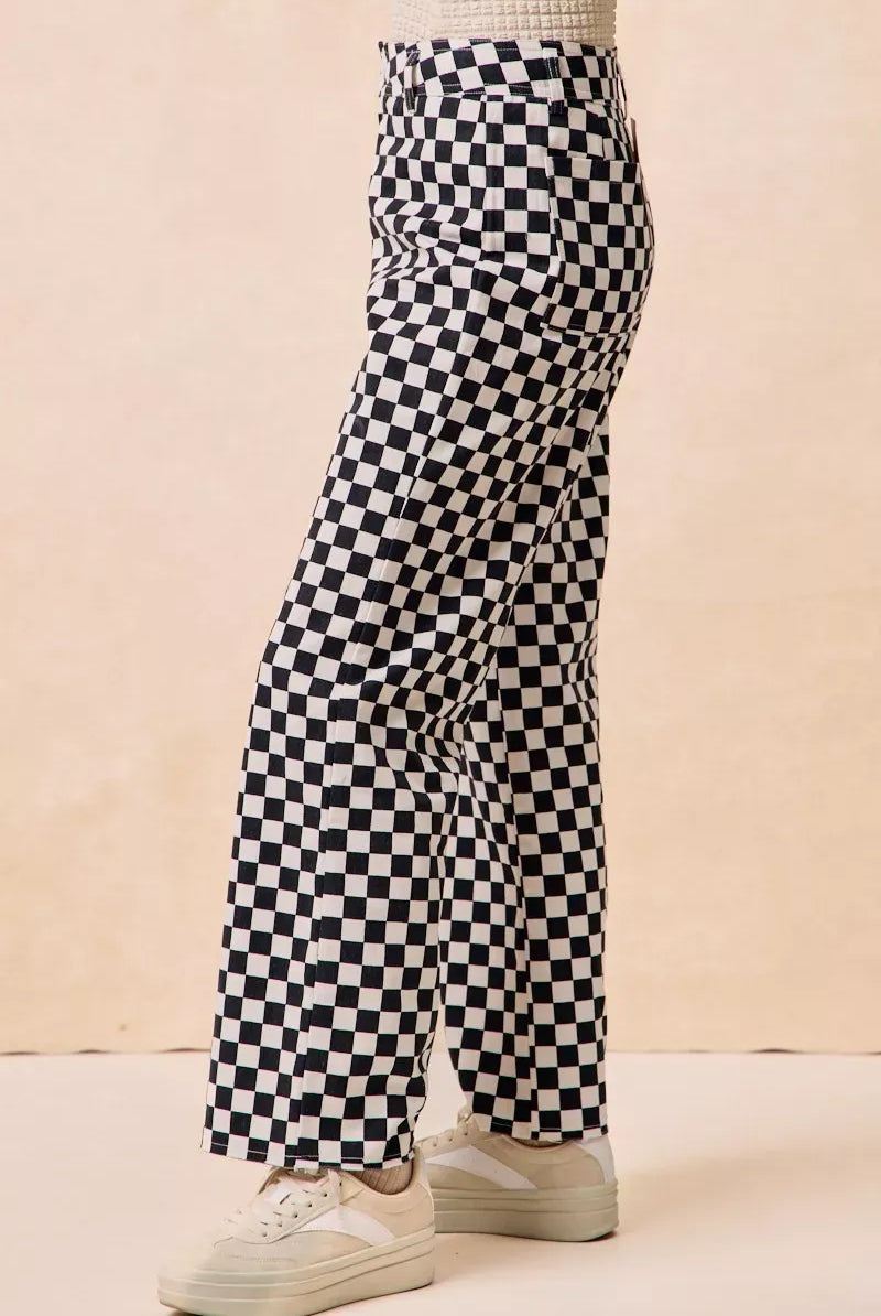BiBi Gameday Theme Checkered Printed Pants-PANTS-Krush Kandy, Women's Online Fashion Boutique Located in Phoenix, Arizona (Scottsdale Area)