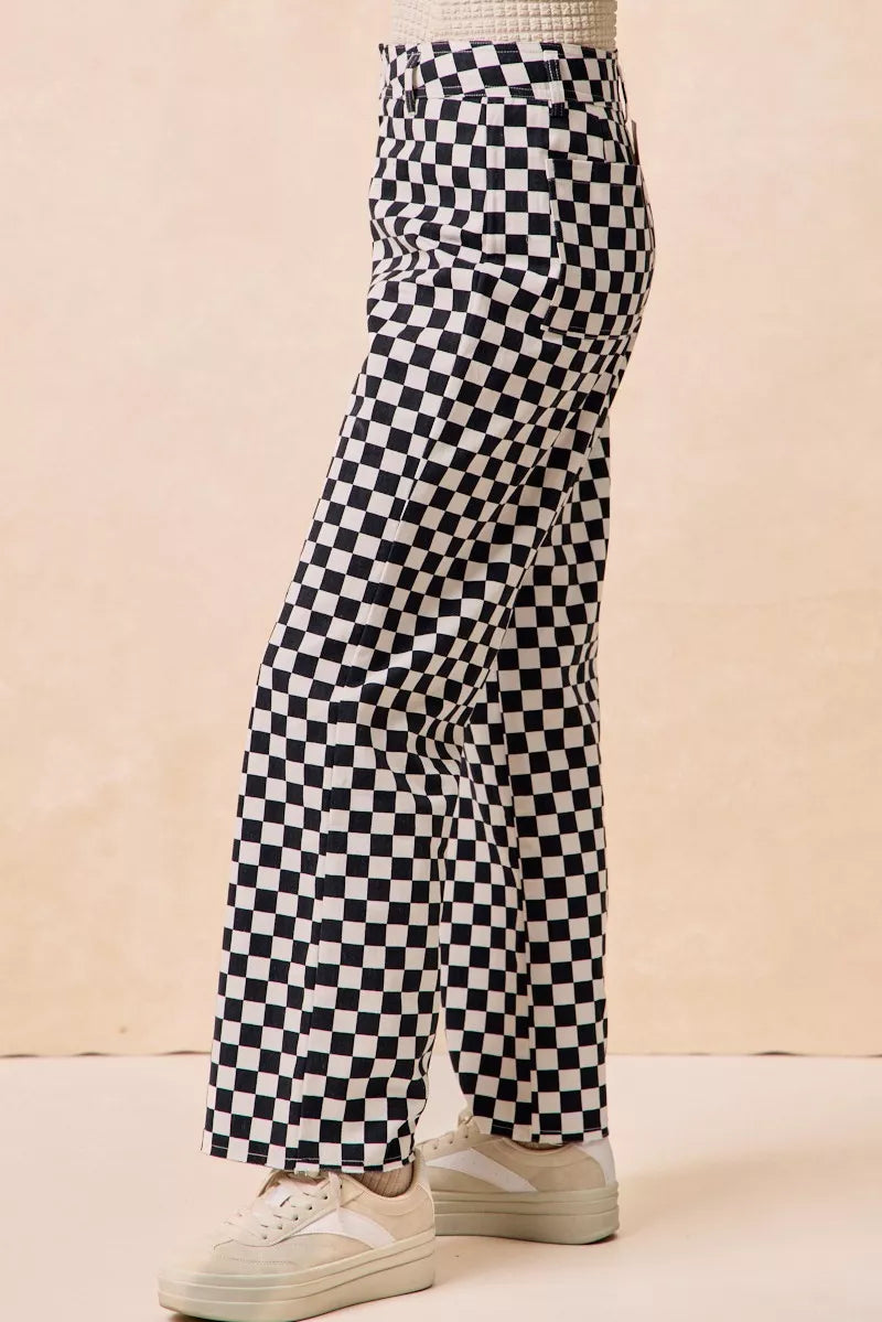 BiBi Gameday Theme Checkered Printed Pants-PANTS-Krush Kandy, Women's Online Fashion Boutique Located in Phoenix, Arizona (Scottsdale Area)