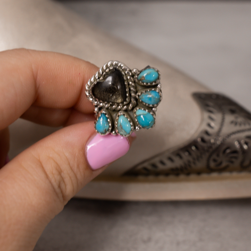 Heart Stone Turquoise Cluster Ring-Rings-Krush Kandy, Women's Online Fashion Boutique Located in Phoenix, Arizona (Scottsdale Area)