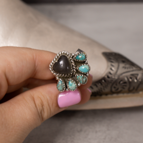 Heart Stone Turquoise Cluster Ring-Rings-Krush Kandy, Women's Online Fashion Boutique Located in Phoenix, Arizona (Scottsdale Area)