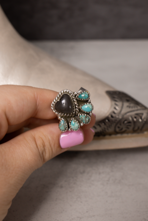 Heart Stone Turquoise Cluster Ring-Rings-Krush Kandy, Women's Online Fashion Boutique Located in Phoenix, Arizona (Scottsdale Area)