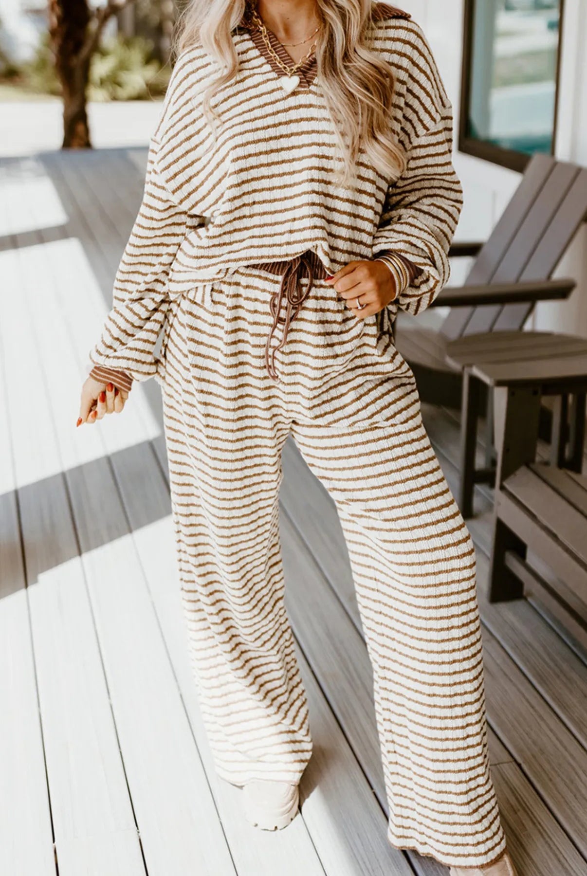 Stripe Collared Top and Drawstring Pant Set-Loungewear-Krush Kandy, Women's Online Fashion Boutique Located in Phoenix, Arizona (Scottsdale Area)