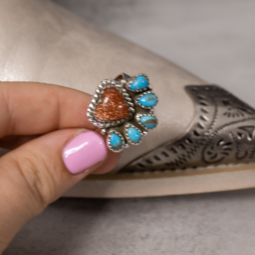 Heart Stone Turquoise Cluster Ring-Rings-Krush Kandy, Women's Online Fashion Boutique Located in Phoenix, Arizona (Scottsdale Area)