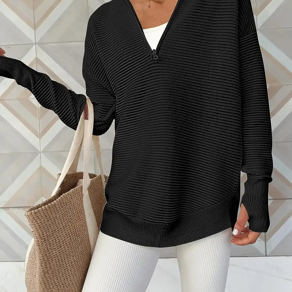 Half Zip Long Sleeve Knit Top-Sweaters-Krush Kandy, Women's Online Fashion Boutique Located in Phoenix, Arizona (Scottsdale Area)
