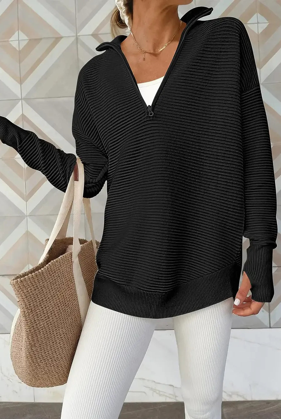 Half Zip Long Sleeve Knit Top-Sweaters-Krush Kandy, Women's Online Fashion Boutique Located in Phoenix, Arizona (Scottsdale Area)