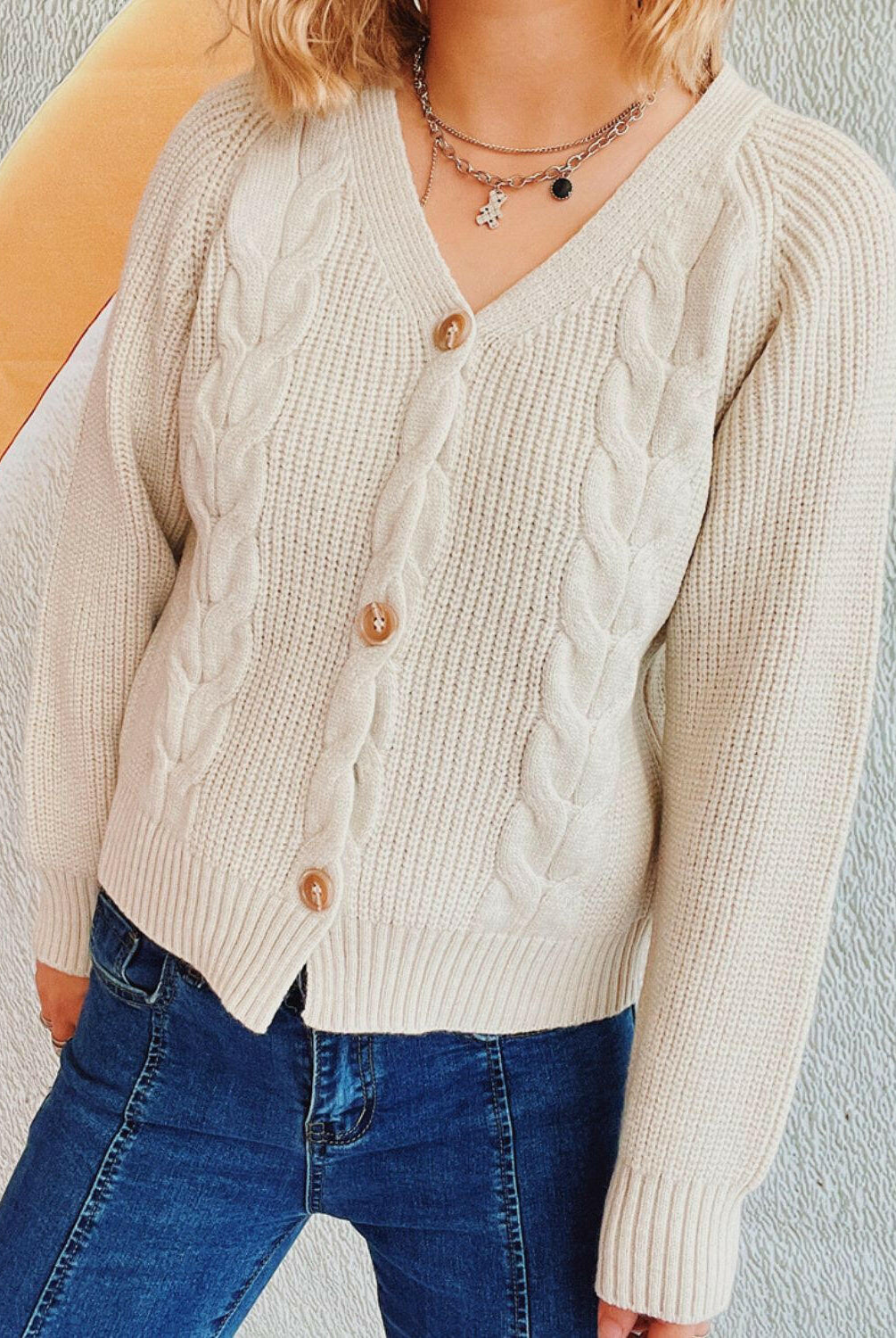 Cable-Knit V-Neck Button Down Long Sleeve Cardigan-Krush Kandy, Women's Online Fashion Boutique Located in Phoenix, Arizona (Scottsdale Area)