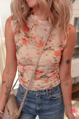 Red Mesh Floral Printed Slim Fit Tank Top-Tops-Krush Kandy, Women's Online Fashion Boutique Located in Phoenix, Arizona (Scottsdale Area)