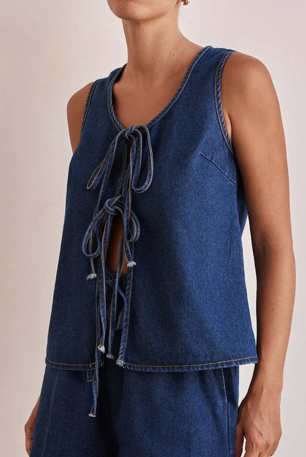 Tie Front Denim Vest-Tops-Krush Kandy, Women's Online Fashion Boutique Located in Phoenix, Arizona (Scottsdale Area)