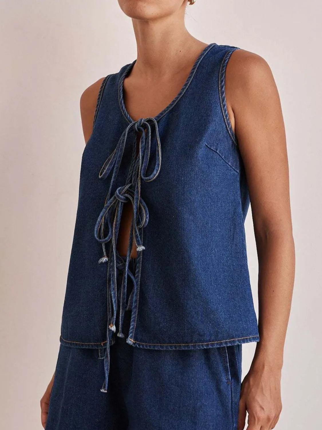 Tie Front Denim Vest-Tops-Krush Kandy, Women's Online Fashion Boutique Located in Phoenix, Arizona (Scottsdale Area)