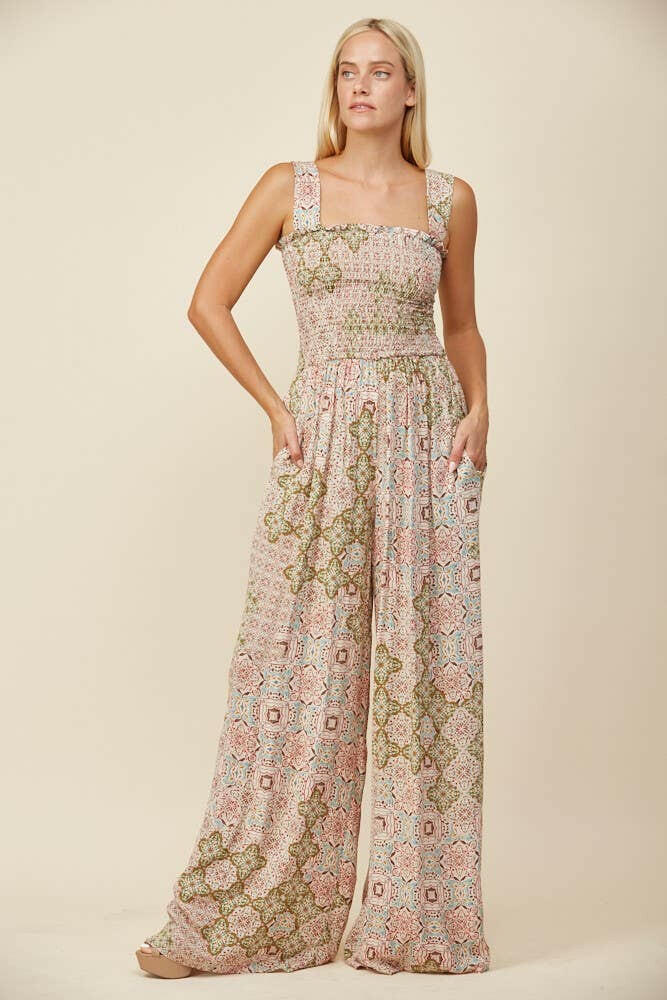 Boho Breeze Smocked Jumpsuit-Jumpsuits & Rompers-Krush Kandy, Women's Online Fashion Boutique Located in Phoenix, Arizona (Scottsdale Area)