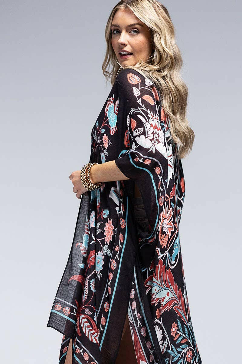 Leaf and Flower print Kimono-Kimono-Krush Kandy, Women's Online Fashion Boutique Located in Phoenix, Arizona (Scottsdale Area)