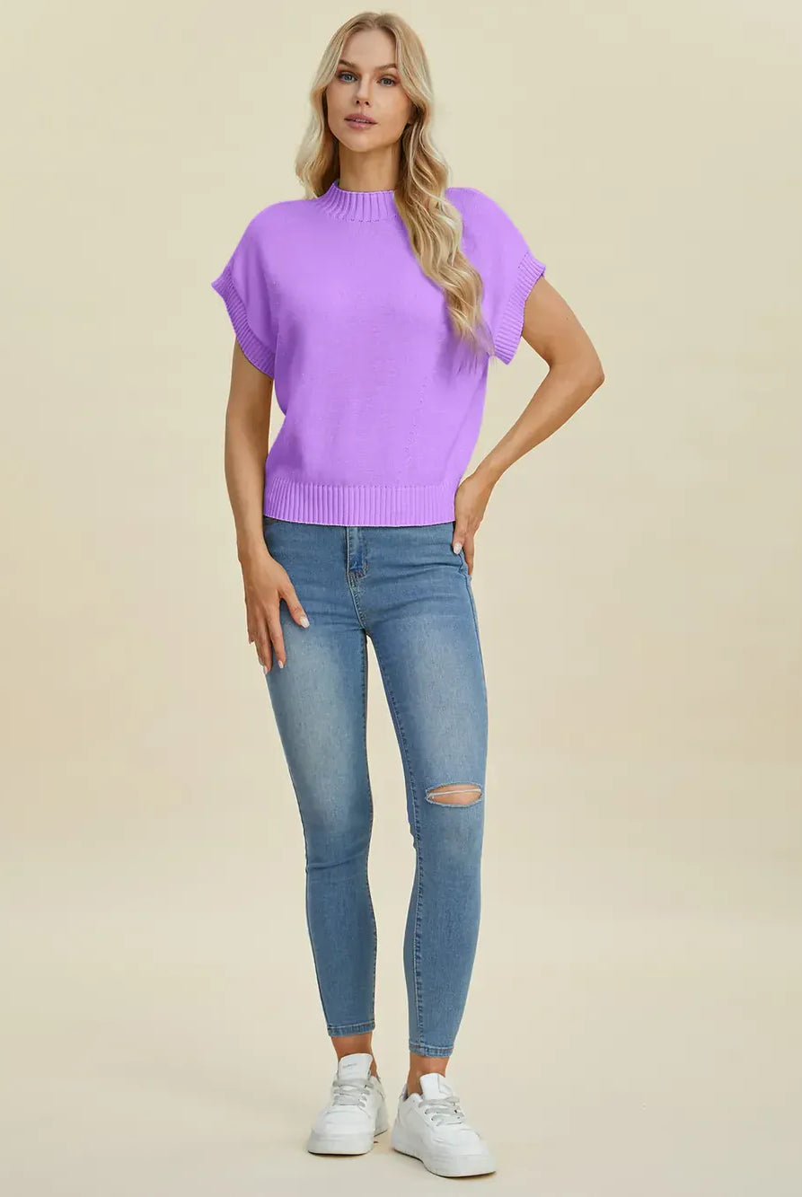 Double Take Full Size Mock Neck Short Sleeve Sweater-Krush Kandy, Women's Online Fashion Boutique Located in Phoenix, Arizona (Scottsdale Area)