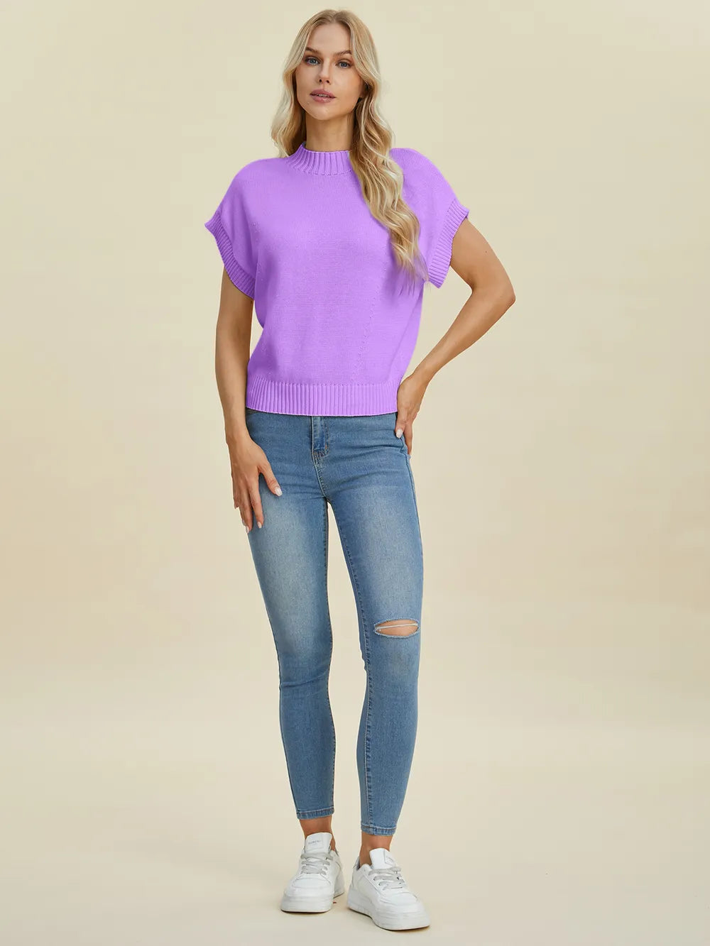 Double Take Full Size Mock Neck Short Sleeve Sweater-Krush Kandy, Women's Online Fashion Boutique Located in Phoenix, Arizona (Scottsdale Area)