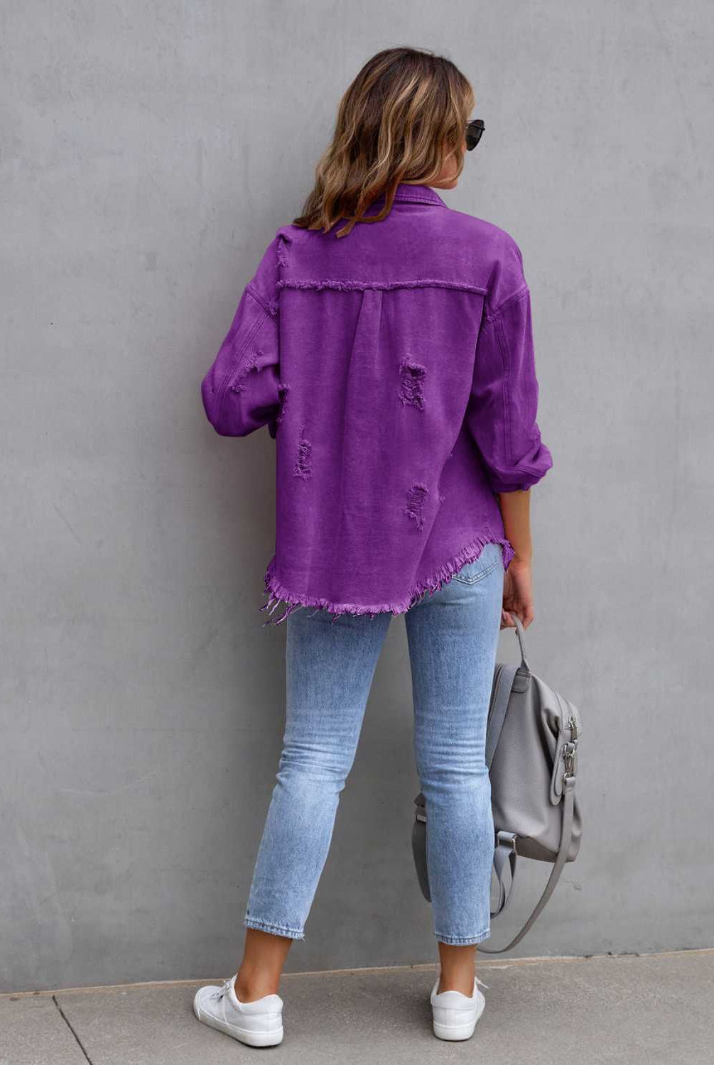 Distressed Drop Shoulder Denim Jacket-Krush Kandy, Women's Online Fashion Boutique Located in Phoenix, Arizona (Scottsdale Area)