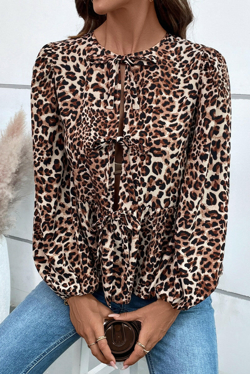 Ivy Lane Peplum Tied Long Sleeve Blouse-Krush Kandy, Women's Online Fashion Boutique Located in Phoenix, Arizona (Scottsdale Area)