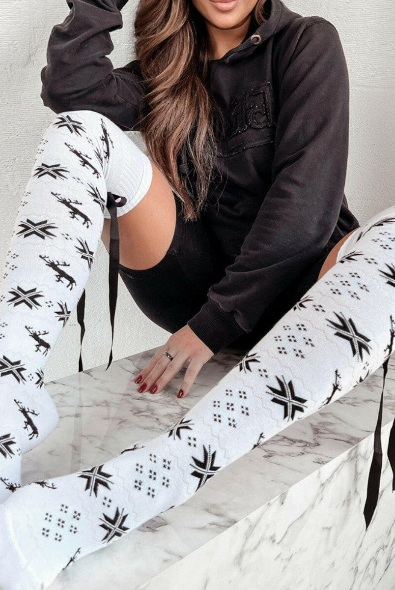 Christmas Element Bowknot Ribbed Trim Over Knee Stockings-Accessories-Krush Kandy, Women's Online Fashion Boutique Located in Phoenix, Arizona (Scottsdale Area)