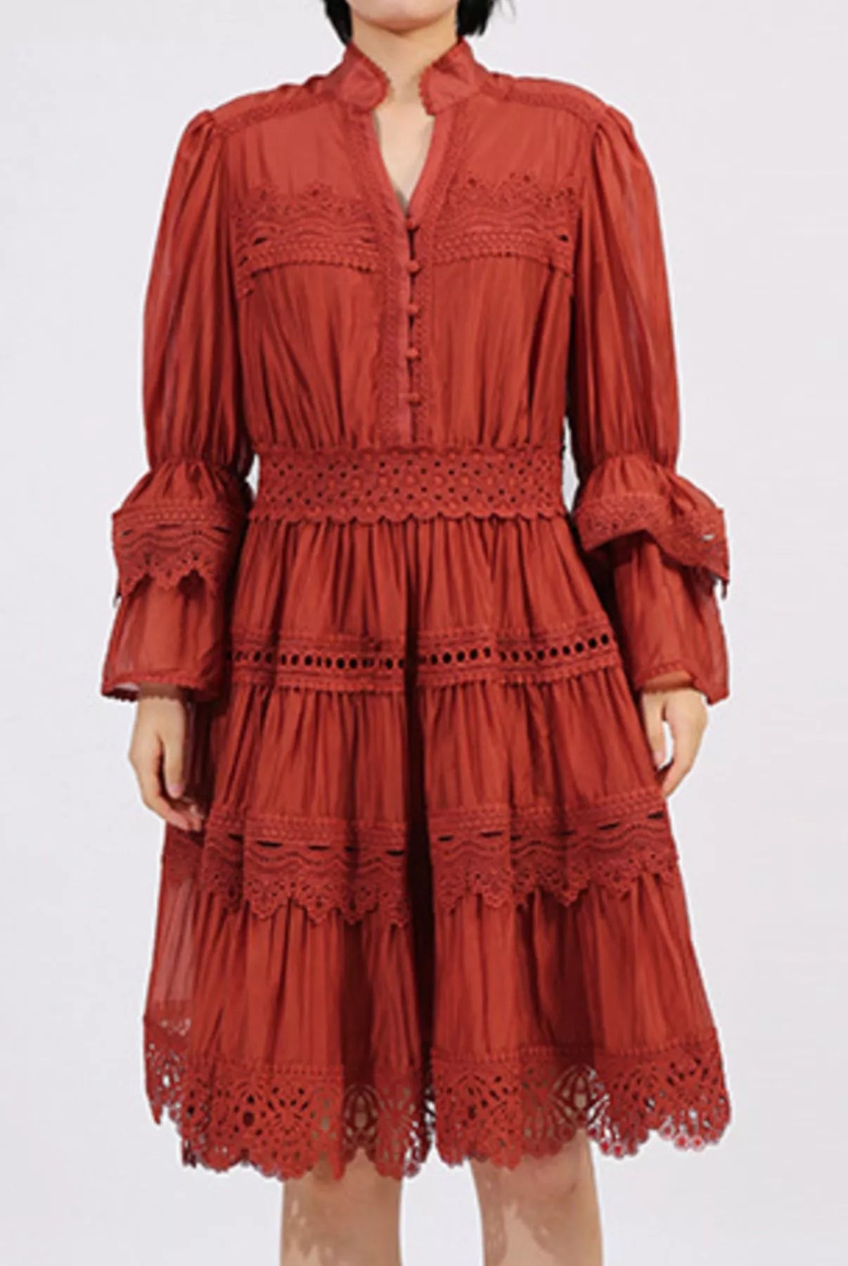 Ruffle Lace Trim Long Sleeve Dress-Dresses-Krush Kandy, Women's Online Fashion Boutique Located in Phoenix, Arizona (Scottsdale Area)