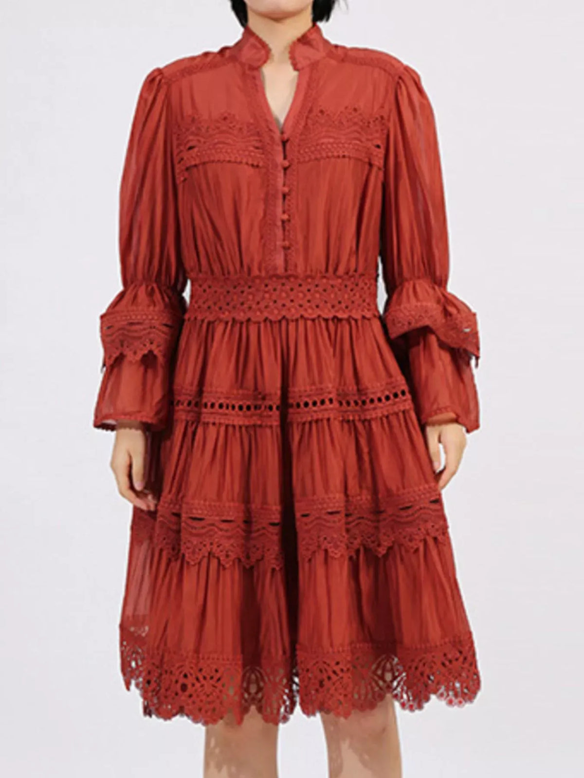 Ruffle Lace Trim Long Sleeve Dress-Dresses-Krush Kandy, Women's Online Fashion Boutique Located in Phoenix, Arizona (Scottsdale Area)
