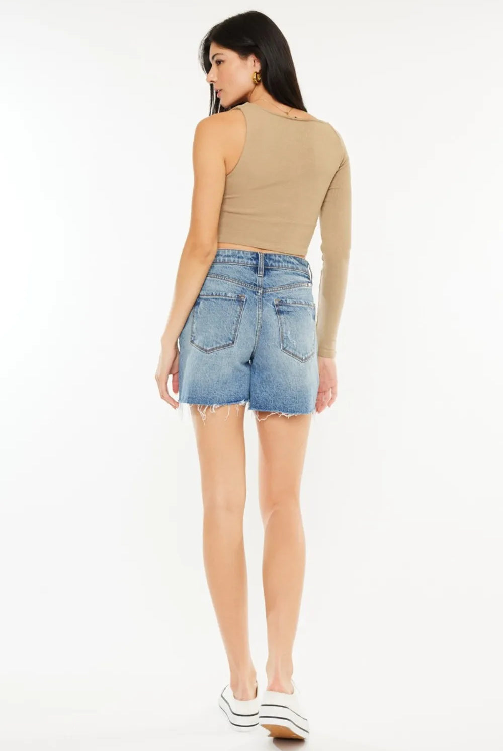 Kancan Full Size Raw Hem High Waist Denim Shorts-shorts-Krush Kandy, Women's Online Fashion Boutique Located in Phoenix, Arizona (Scottsdale Area)