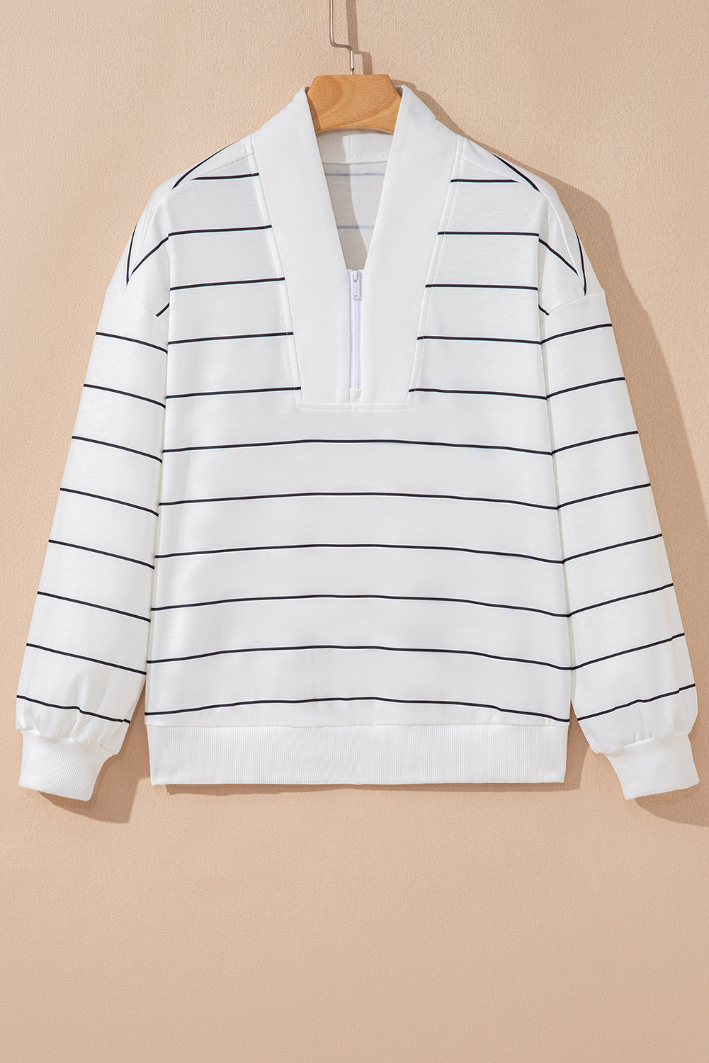 White & Black Striped Quarter-Zip Pullover-Sweaters-Krush Kandy, Women's Online Fashion Boutique Located in Phoenix, Arizona (Scottsdale Area)