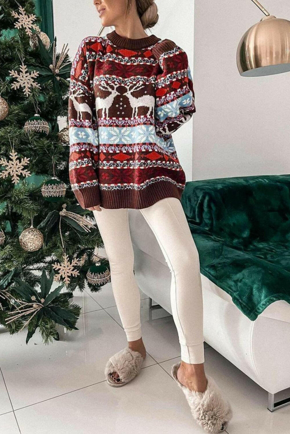 Geometric Round Neck Dropped Shoulder Sweater-Sweaters-Krush Kandy, Women's Online Fashion Boutique Located in Phoenix, Arizona (Scottsdale Area)