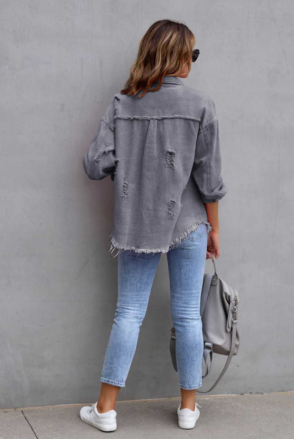 Distressed Drop Shoulder Denim Jacket-Krush Kandy, Women's Online Fashion Boutique Located in Phoenix, Arizona (Scottsdale Area)