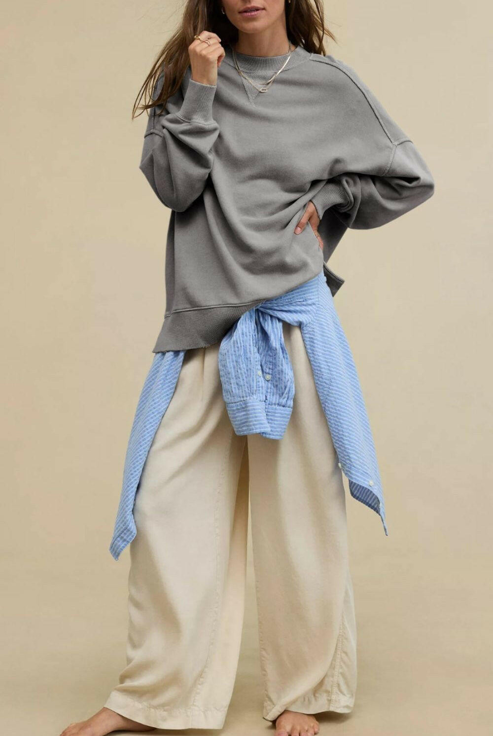 Side Slit Round Neck Long Sleeve Sweatshirt-Krush Kandy, Women's Online Fashion Boutique Located in Phoenix, Arizona (Scottsdale Area)