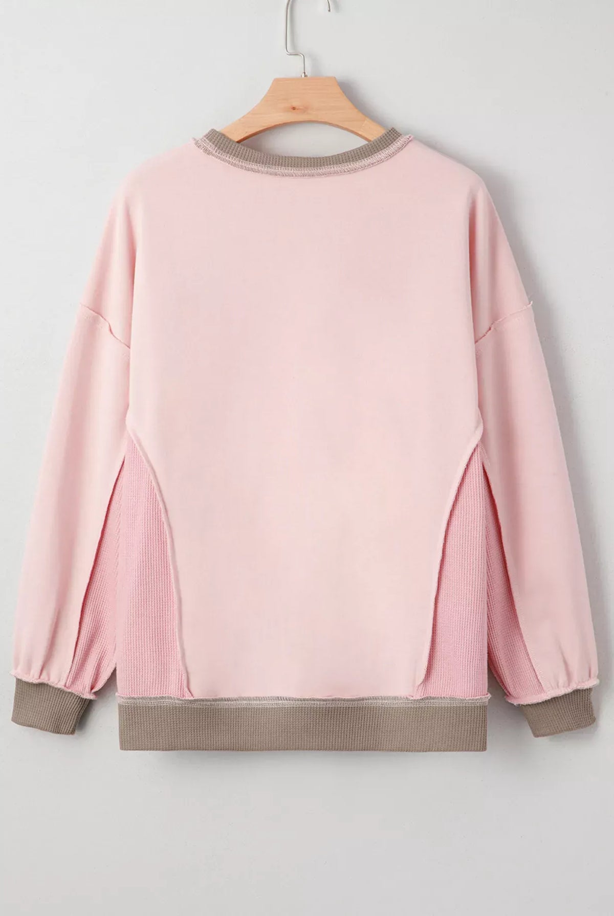 Color Block Mix Texture Waffle Patchwork Oversize Sweatshirt-Sweater-Krush Kandy, Women's Online Fashion Boutique Located in Phoenix, Arizona (Scottsdale Area)