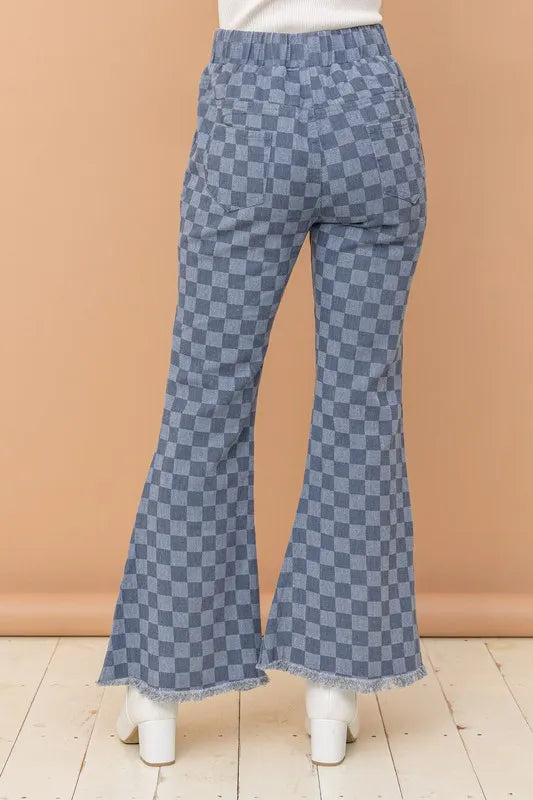 And The Why Checkerboard High Waist Bell Pants-PANTS-Krush Kandy, Women's Online Fashion Boutique Located in Phoenix, Arizona (Scottsdale Area)
