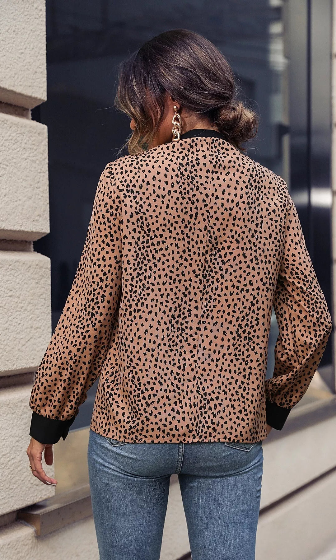 Animal Print Contrast Trim Tie Front Blouse-Tops-Krush Kandy, Women's Online Fashion Boutique Located in Phoenix, Arizona (Scottsdale Area)