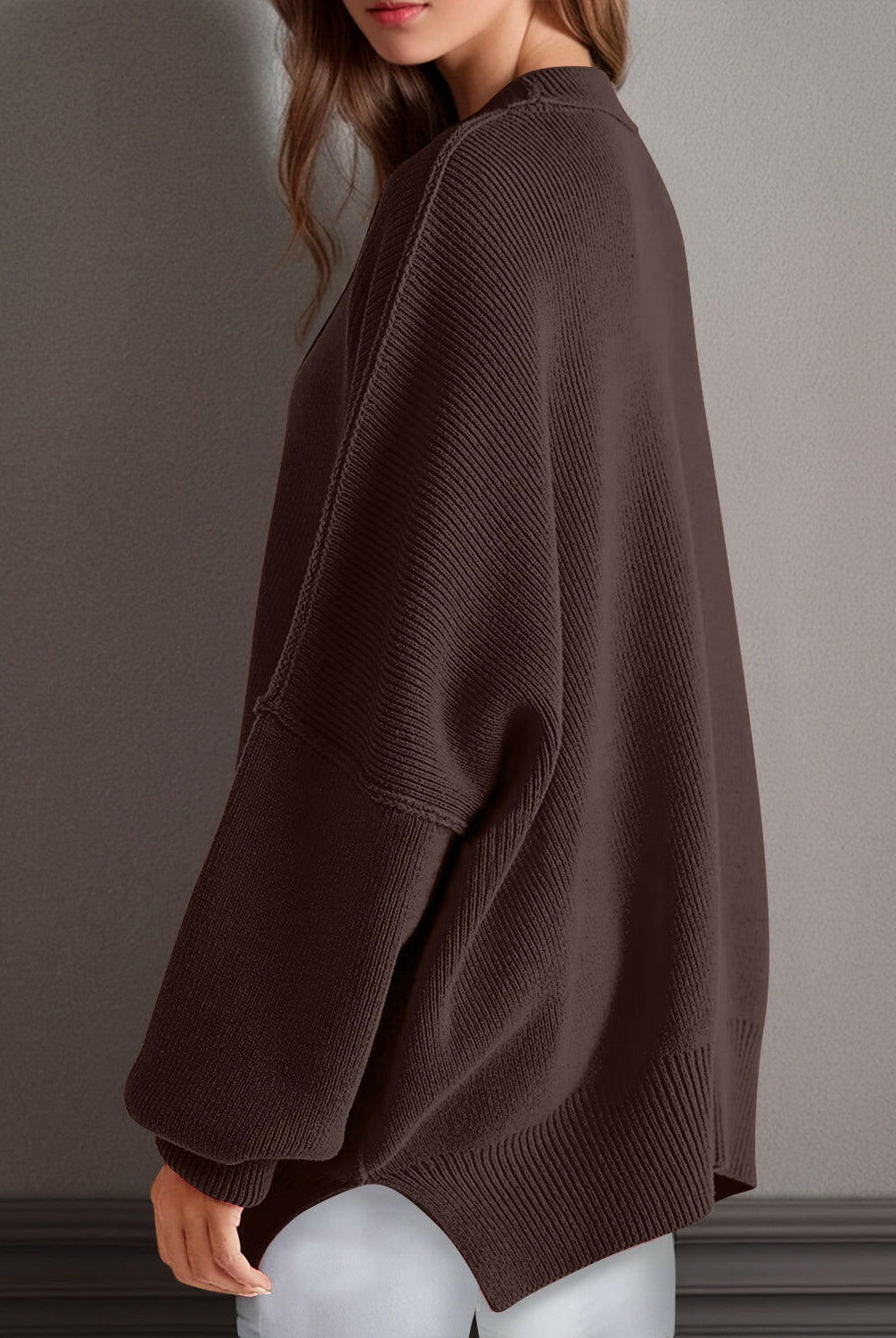 Double Take Side Slit Round Neck Long Sleeve Sweater-Sweaters-Krush Kandy, Women's Online Fashion Boutique Located in Phoenix, Arizona (Scottsdale Area)