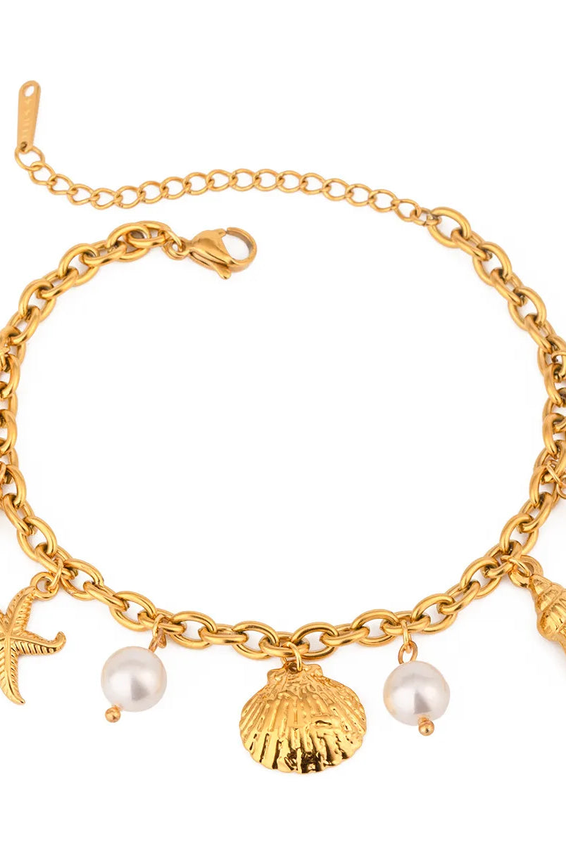Ocean Theme Stainless Steel Chain Bracelet with Seashell and Starfish Pendants-Bracelets-Krush Kandy, Women's Online Fashion Boutique Located in Phoenix, Arizona (Scottsdale Area)