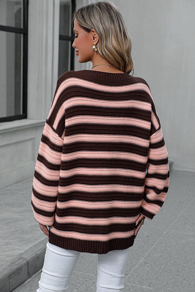 Striped Dropped Shoulder Sweater-Sweaters-Krush Kandy, Women's Online Fashion Boutique Located in Phoenix, Arizona (Scottsdale Area)