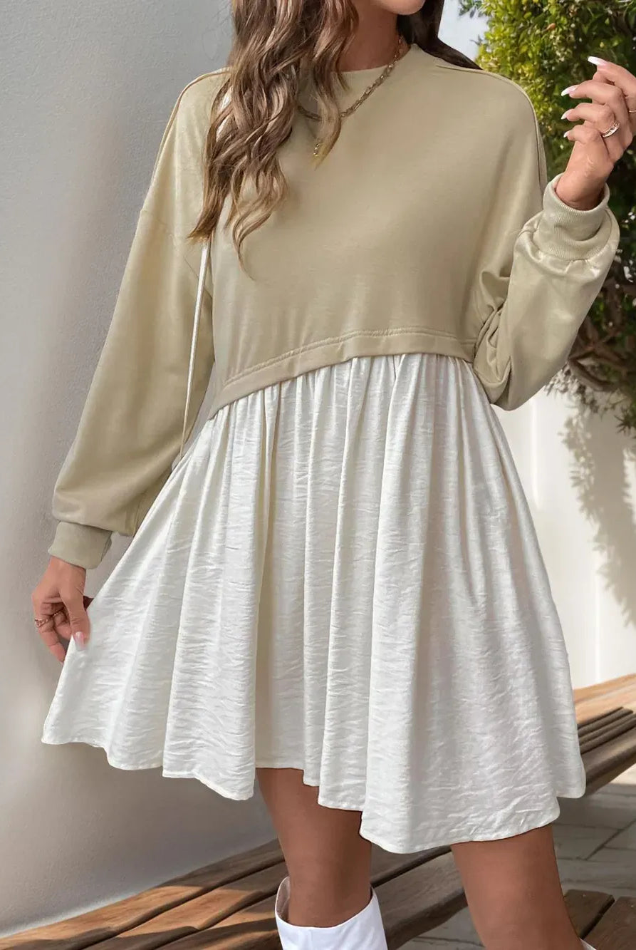Perfee Contrast Round Neck Long Sleeve Mini Dress-Dresses-Krush Kandy, Women's Online Fashion Boutique Located in Phoenix, Arizona (Scottsdale Area)