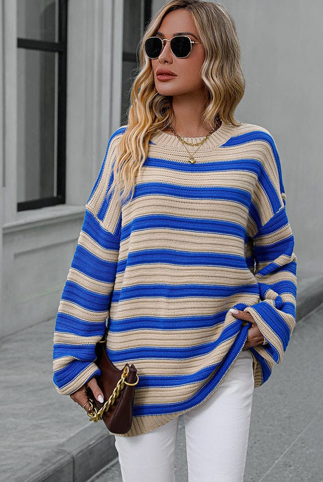 Striped Dropped Shoulder Sweater-Sweaters-Krush Kandy, Women's Online Fashion Boutique Located in Phoenix, Arizona (Scottsdale Area)