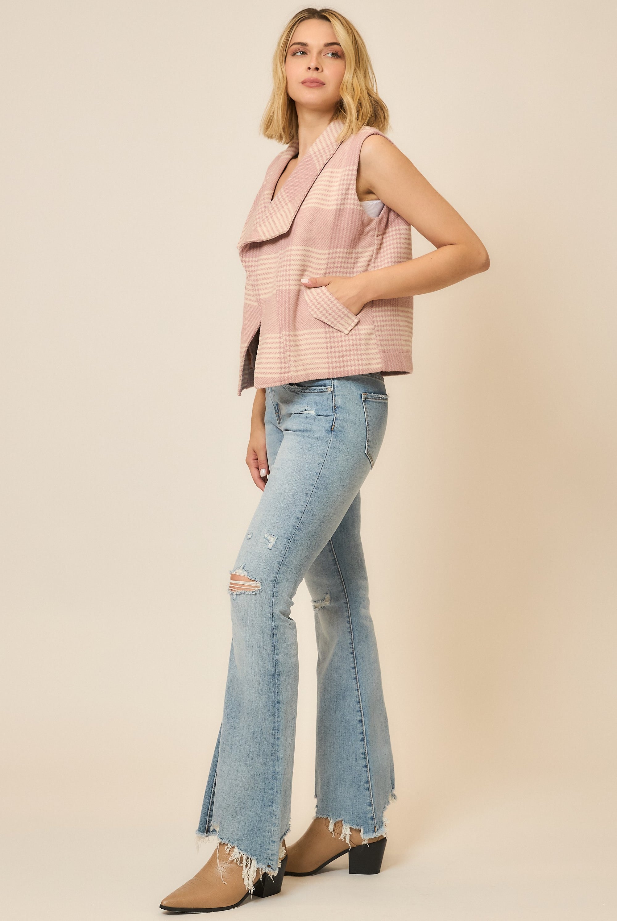 Plaid Open Front Sleeveless Jacket-Vests-Krush Kandy, Women's Online Fashion Boutique Located in Phoenix, Arizona (Scottsdale Area)