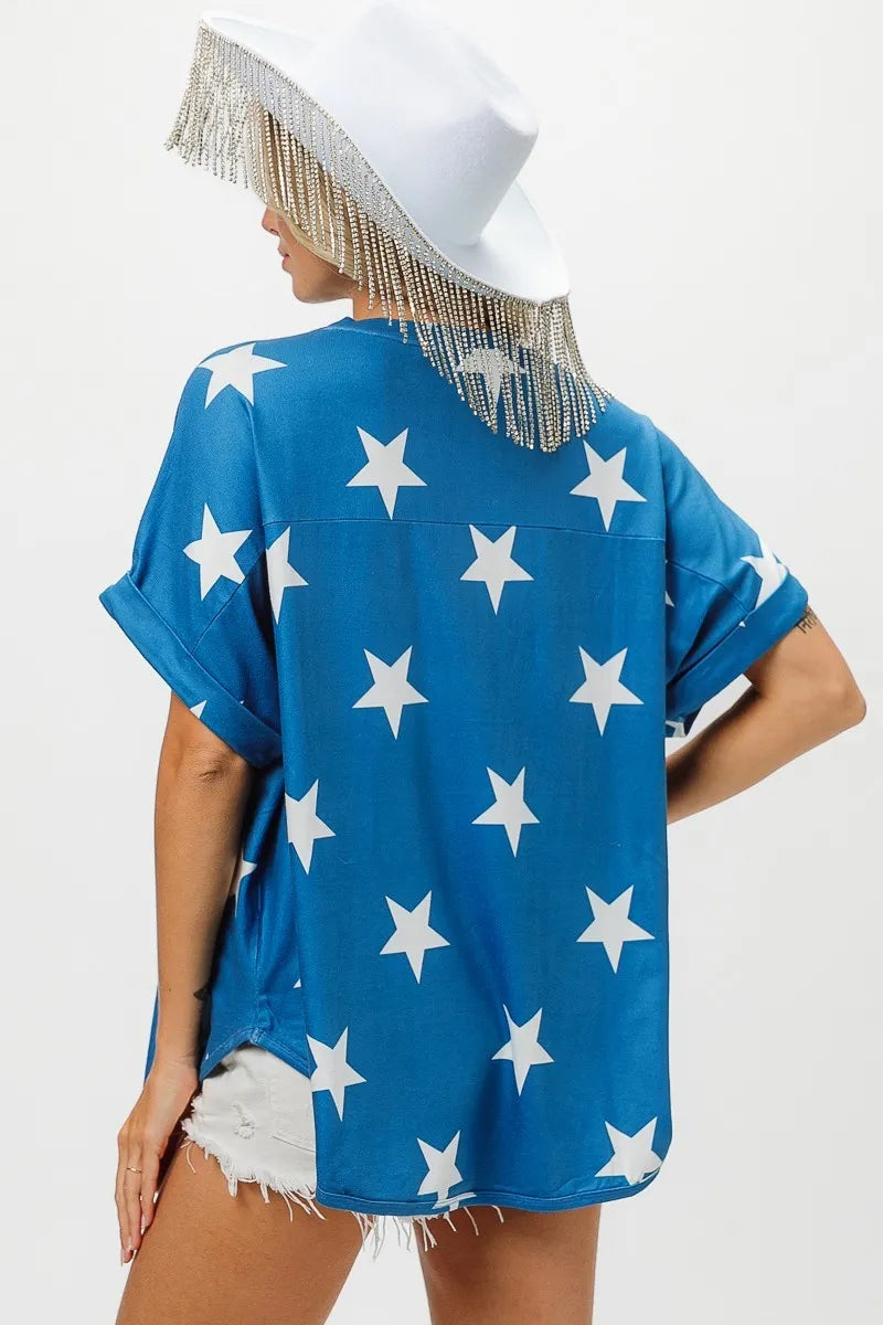 BiBi Fourth Of July Star Knit T-Shirt-Tops-Krush Kandy, Women's Online Fashion Boutique Located in Phoenix, Arizona (Scottsdale Area)