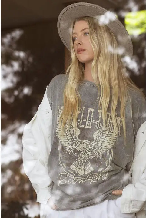 World Tour Rock N Roll Graphic Boyfriend Fit Tee PREORDER-Graphic Tees-Krush Kandy, Women's Online Fashion Boutique Located in Phoenix, Arizona (Scottsdale Area)
