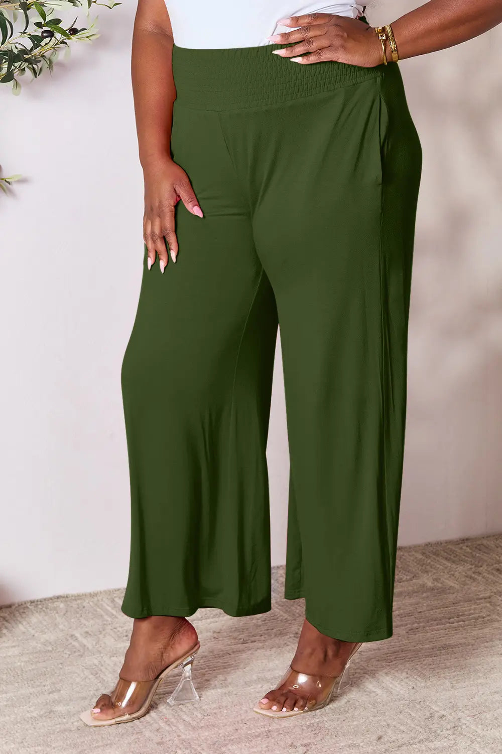 Full Size Smocked Wide Waistband Wide Leg Pants-Pants-Krush Kandy, Women's Online Fashion Boutique Located in Phoenix, Arizona (Scottsdale Area)