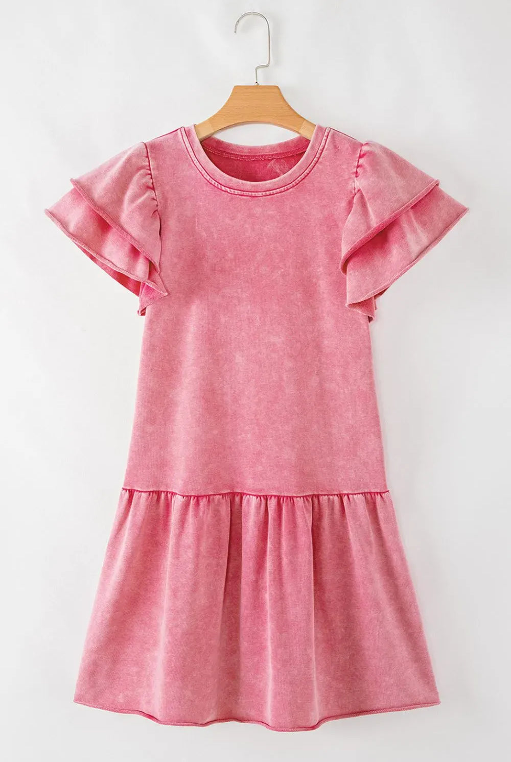 Mineral Wash Raw Edge Ruffle Mini Dress-Dresses-Krush Kandy, Women's Online Fashion Boutique Located in Phoenix, Arizona (Scottsdale Area)