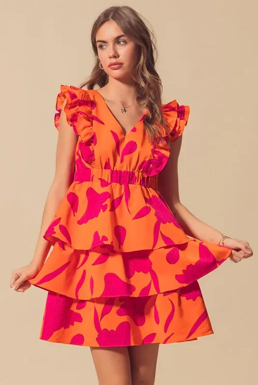 SO ME Floral V Neck Layered Dress with Elasticized Waist-Dresses-Krush Kandy, Women's Online Fashion Boutique Located in Phoenix, Arizona (Scottsdale Area)