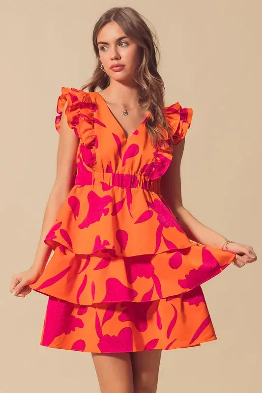 SO ME Floral V Neck Layered Dress with Elasticized Waist-Dresses-Krush Kandy, Women's Online Fashion Boutique Located in Phoenix, Arizona (Scottsdale Area)