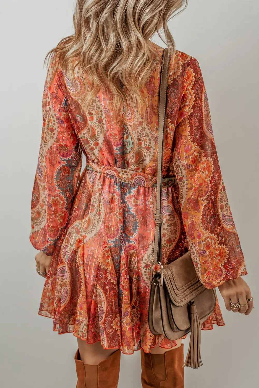 Tied Printed Balloon Sleeve Mini Dress-dresses-Krush Kandy, Women's Online Fashion Boutique Located in Phoenix, Arizona (Scottsdale Area)